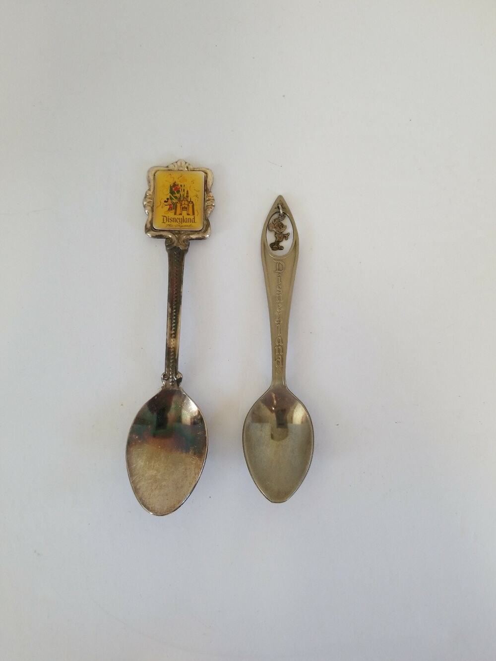 Vtg Disneyland Souvenir Spoons Lot Of 2 Silverplate And Mickey Charm